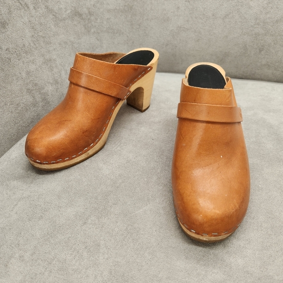 Swedish Hasbeens Clogs 7 Tan Leather Slip In Classic Mules Boho Scandinavian - Picture 4 of 17